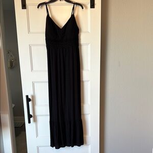 Lily Rose Black Boho Maxi Dress with lace and dotted Swiss cotton